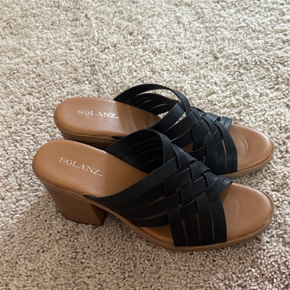 Solanz Black Wedge Sandals for Women